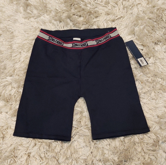 Spalding Solid Ribbed Navy Bike Shorts M NWT - Picture 1 of 5